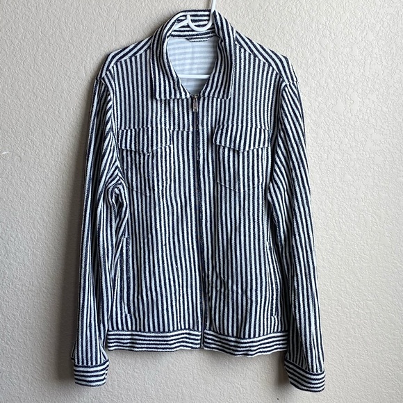 Zara striped structured collared zip-up - Picture 11 of 14